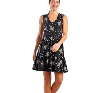 Toad&Co Marley Tiered Ruffle Dress Size Medium Black & Cream Sleeveless Pockets